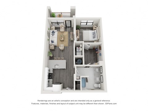 A3 Floor Plan  1bed 1 bathat The Landing on Summers Street Apartments, Georgia, 30144